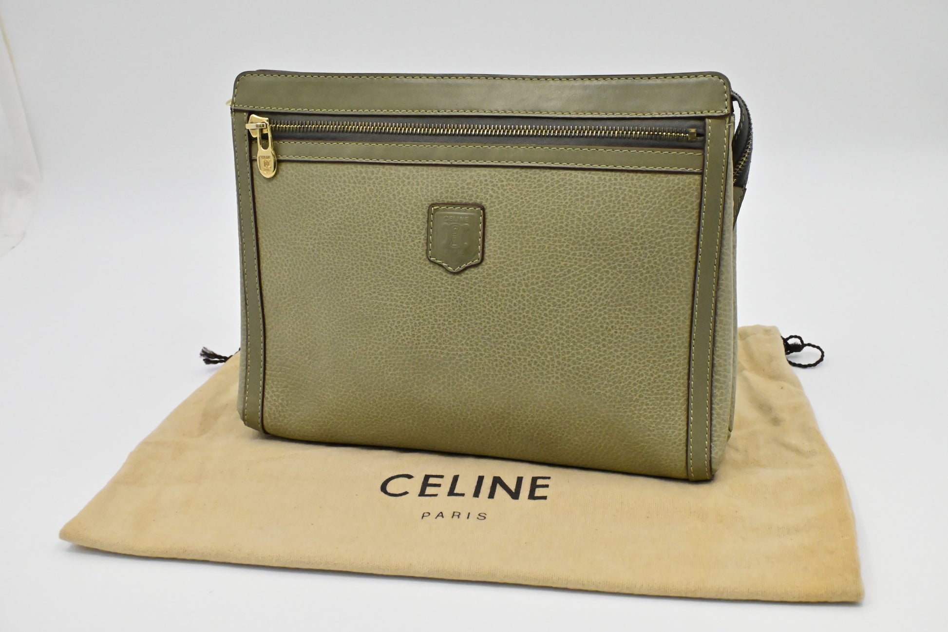 Celine Pouch In Olive Handbag Leather Green Travel Bag