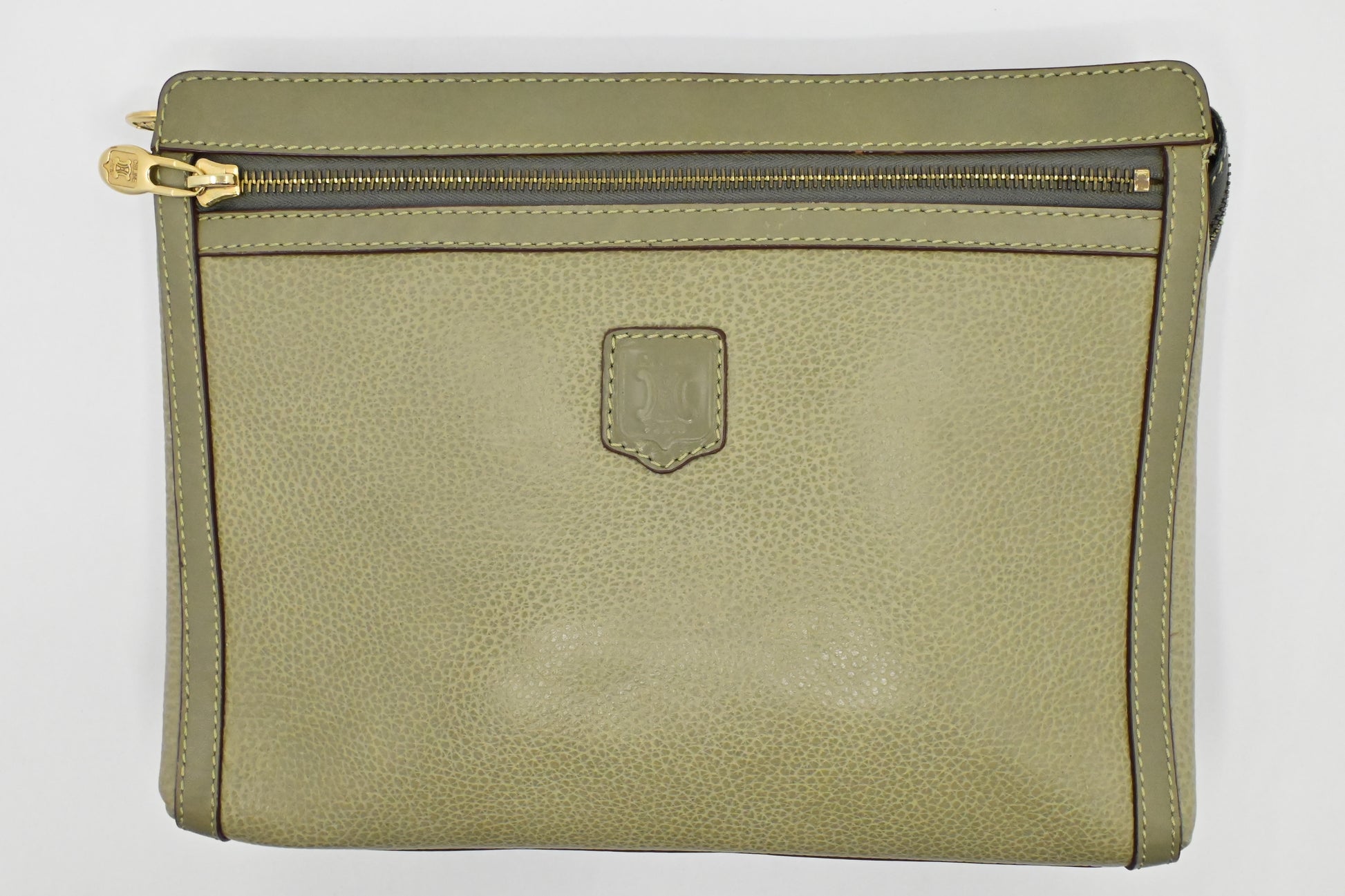 Celine Pouch In Olive Handbag Leather Green Travel Bag