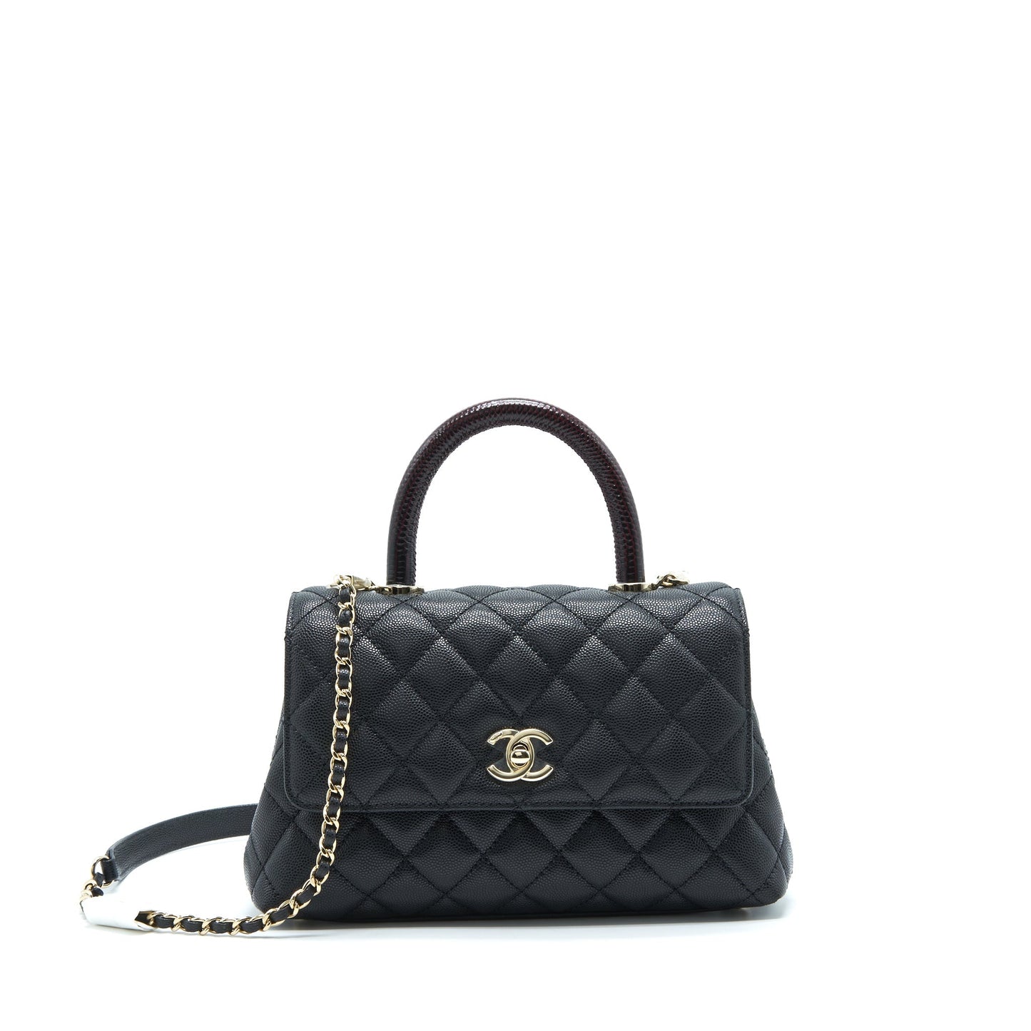 Chanel Coco Handle Caviar LGHW Embossed Handle Black Red Small Handbag