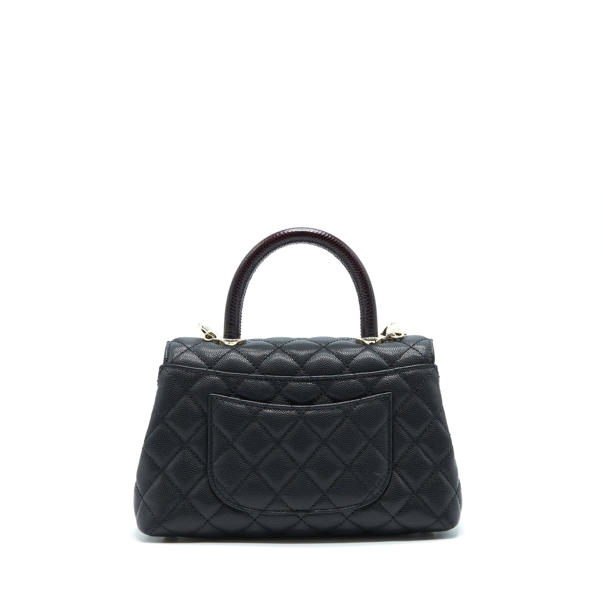 Chanel Coco Handle Caviar LGHW Embossed Handle Black Red Small Handbag