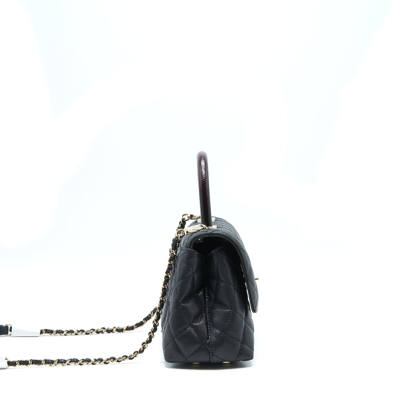 Chanel Coco Handle Caviar LGHW Embossed Handle Black Red Small Handbag