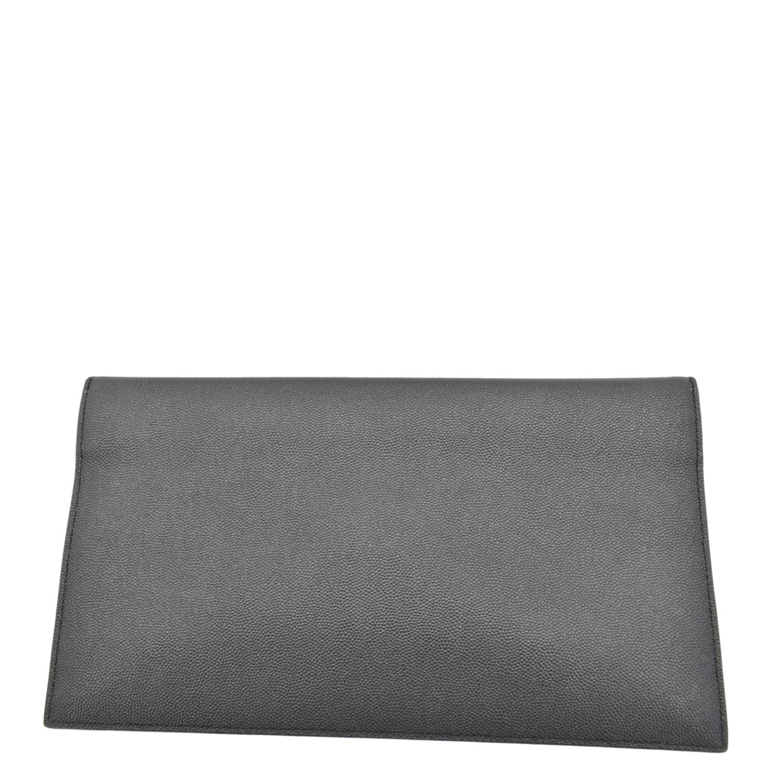 YSL Saint Laurent Yves Uptown Envelope Grain De Poudre Clutch Leather Black Clutch Bag