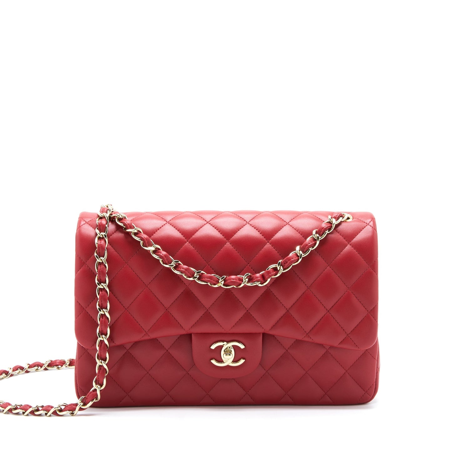 Chanel Classic Jumbo Double Flap Lambskin LGHW Red Shoulder Bag