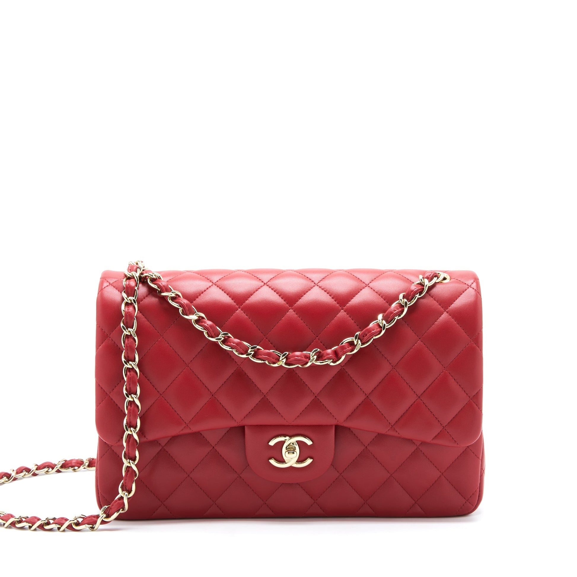 Chanel Classic Jumbo Double Flap Lambskin LGHW Red Shoulder Bag