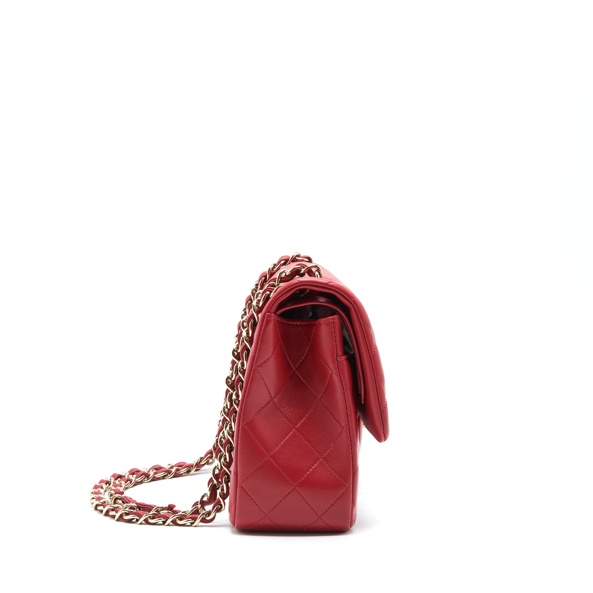 Chanel Classic Jumbo Double Flap Lambskin LGHW Red Shoulder Bag