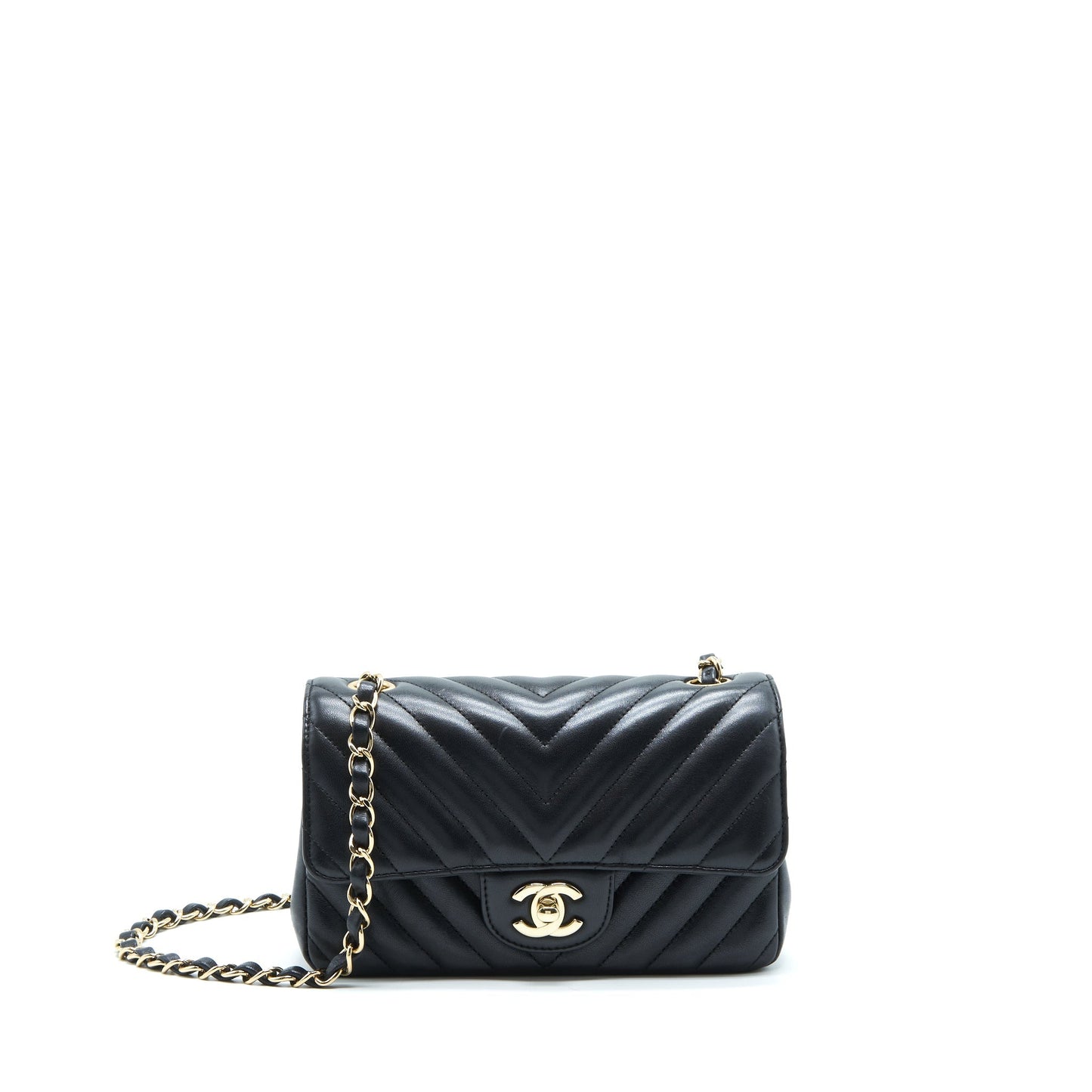 Chanel Chevron Rectangular Flap Lambskin LGHW Black Shoulder Bag