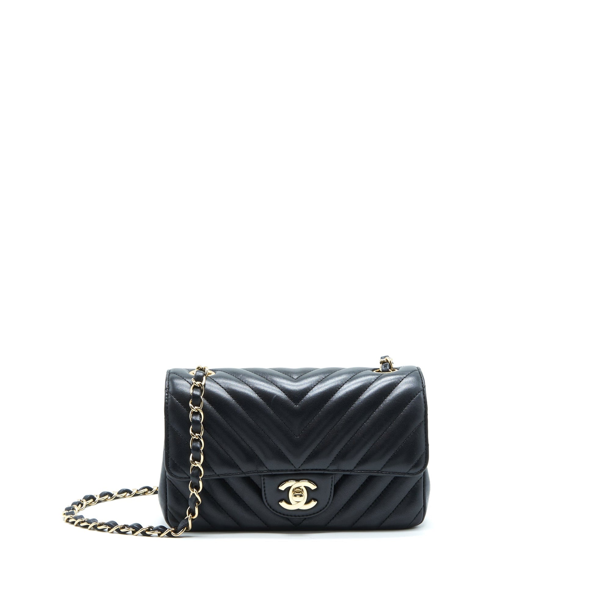 Chanel Chevron Rectangular Flap Lambskin LGHW Black Shoulder Bag