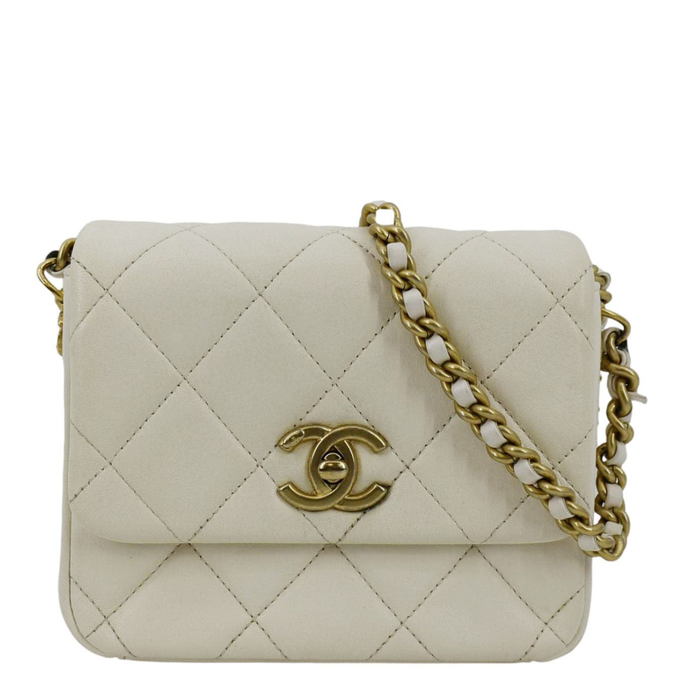 Chanel Side Note Flap Quilted Off Leather White Travel Bag