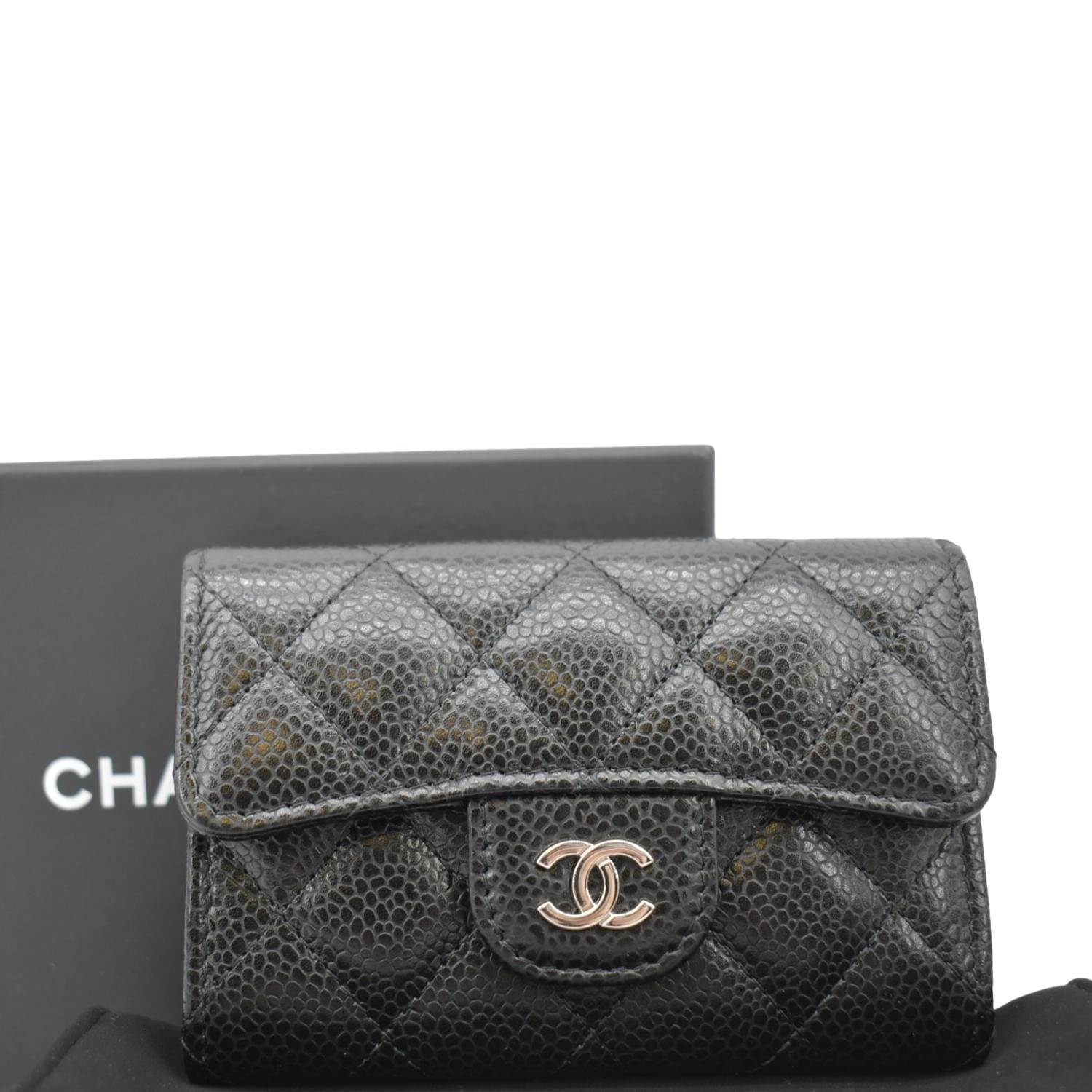 Chanel Flap Quilted Caviar Card Holder Leather Black Wallet Case