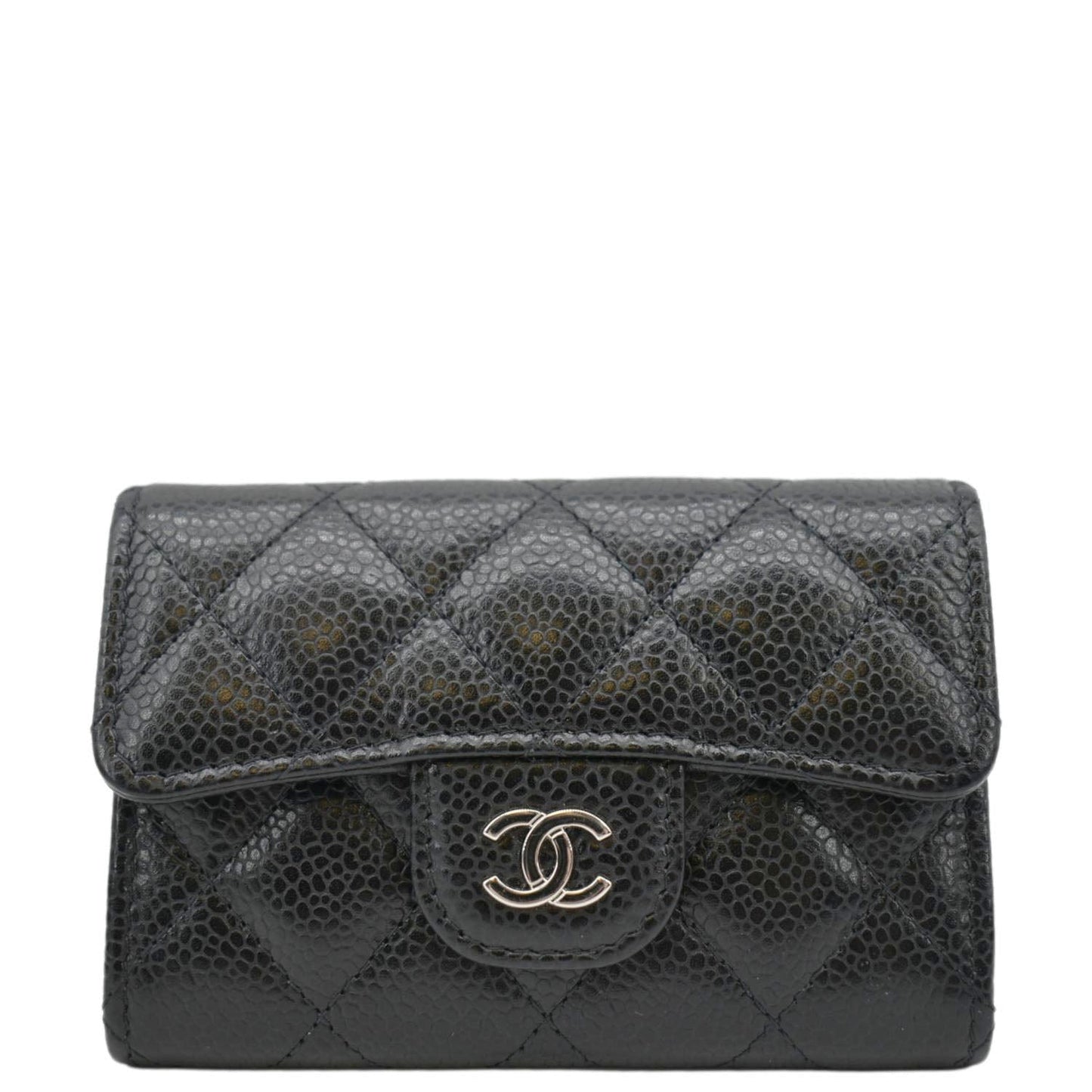 Chanel Flap Quilted Caviar Card Holder Leather Black Wallet Case