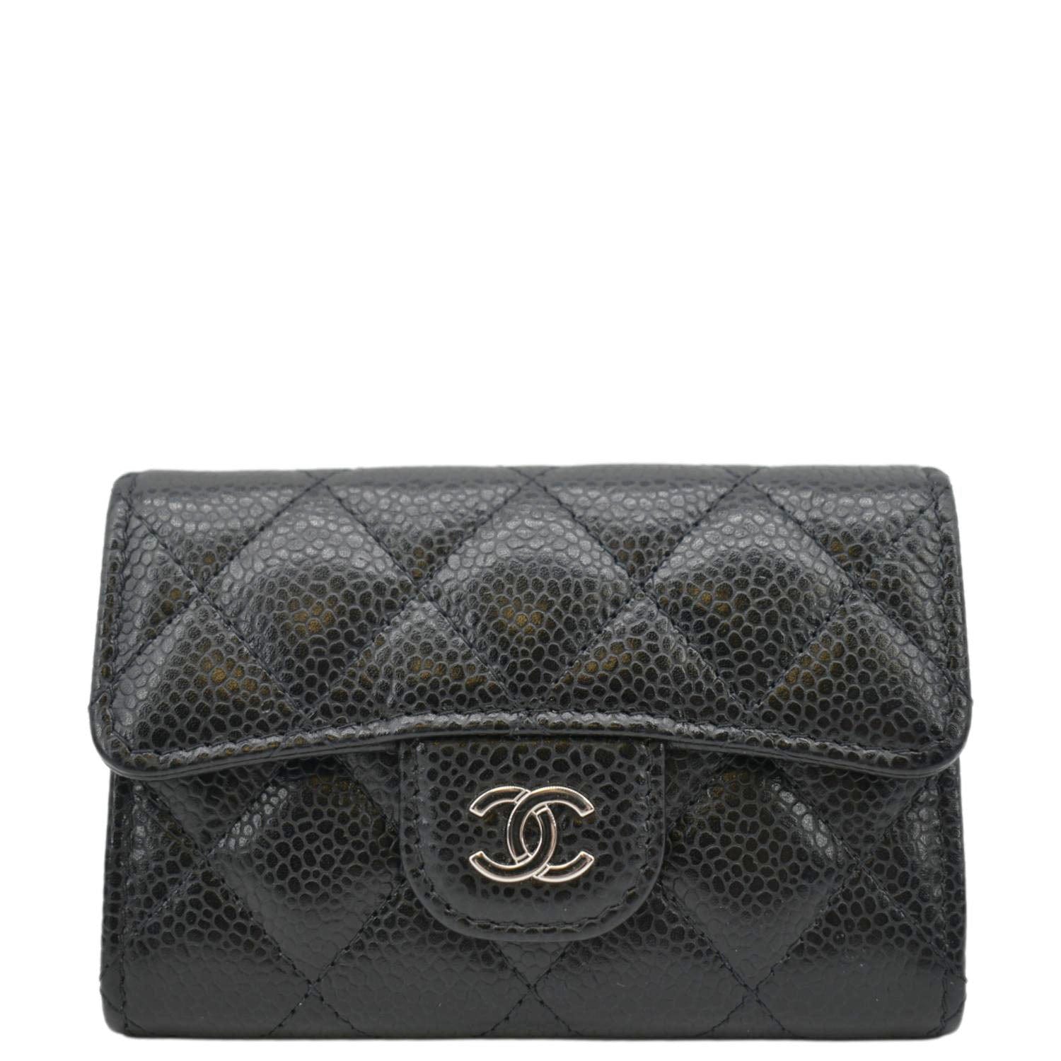 Chanel Flap Quilted Caviar Card Holder Leather Black Wallet Case