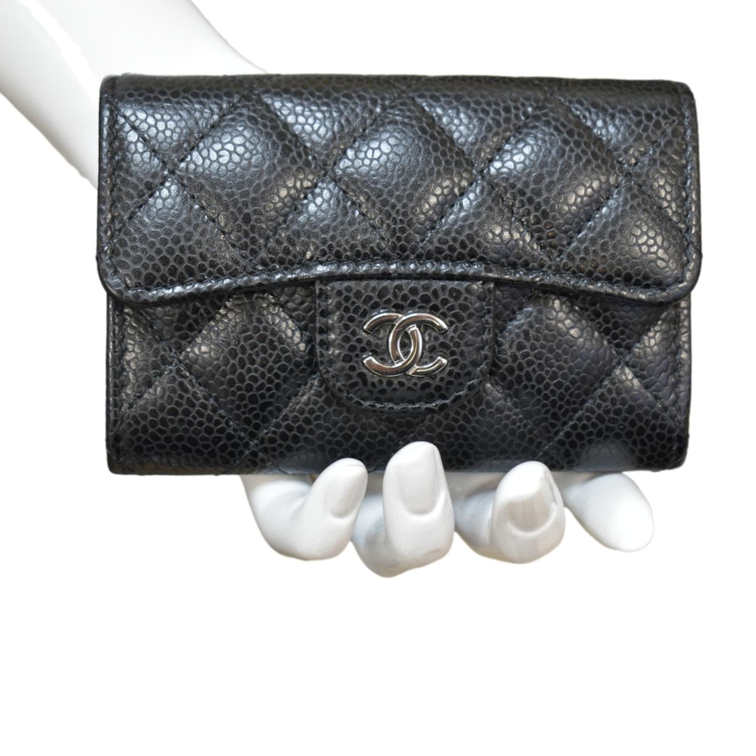 Chanel Flap Quilted Caviar Card Holder Leather Black Wallet Case