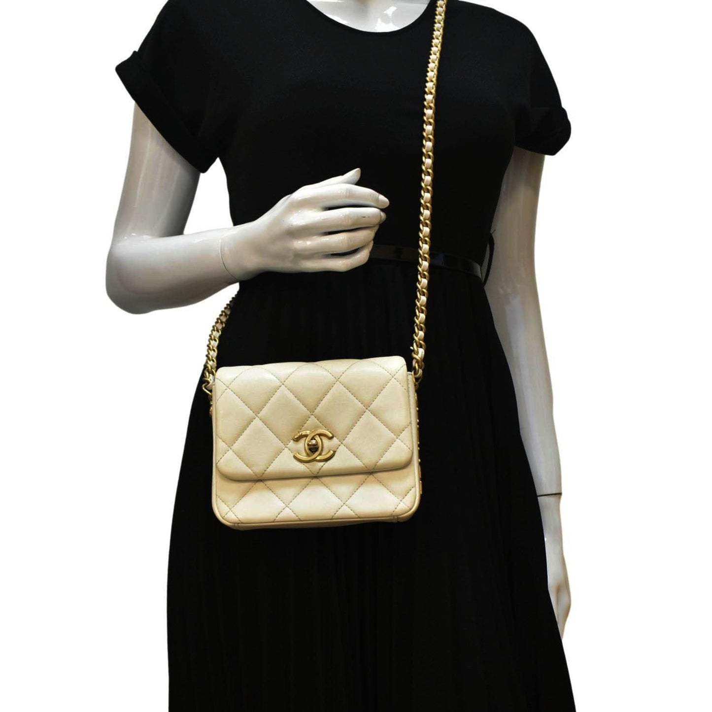 Chanel Side Note Flap Quilted Off Leather White Travel Bag