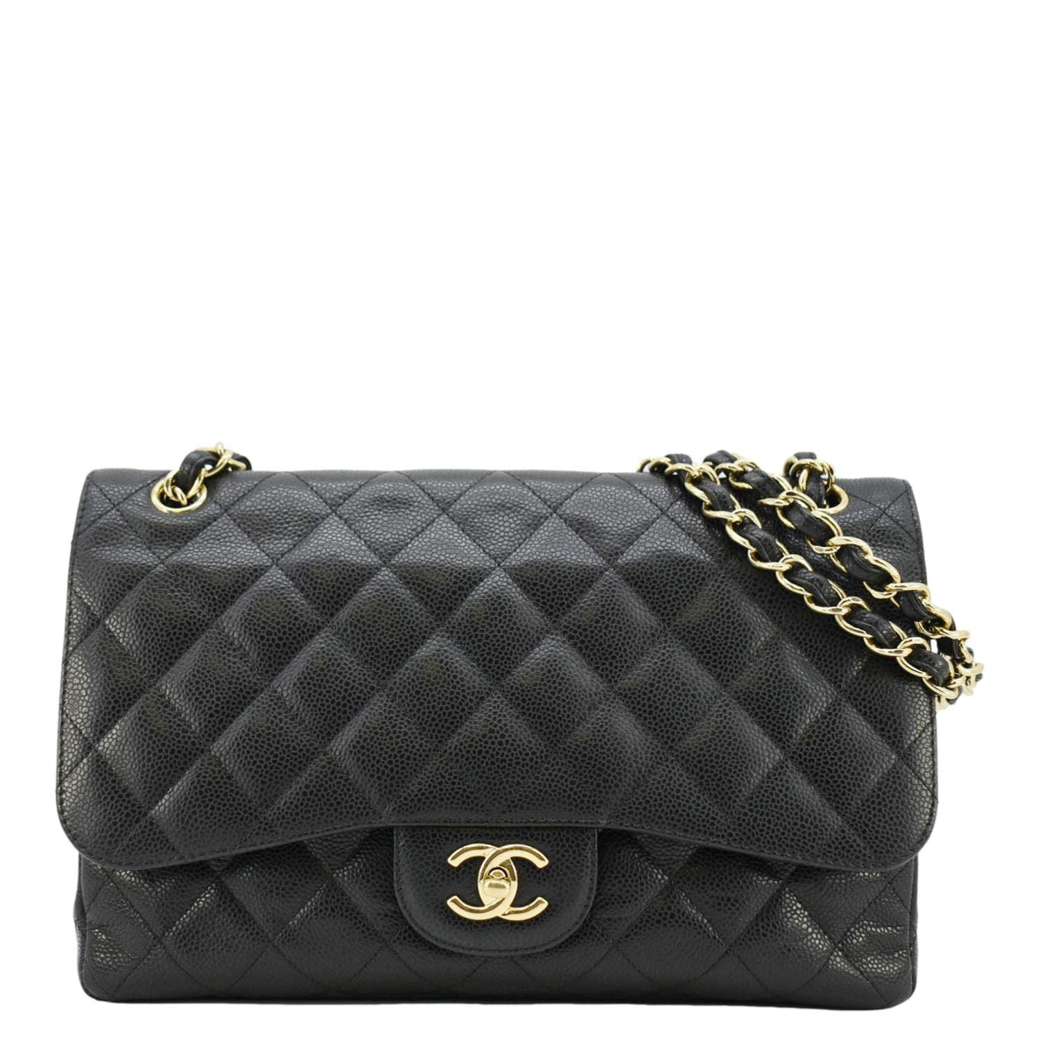 Chanel Classic Jumbo Double Flap Quilted Leather Black Travel Bag Jumbo Flap