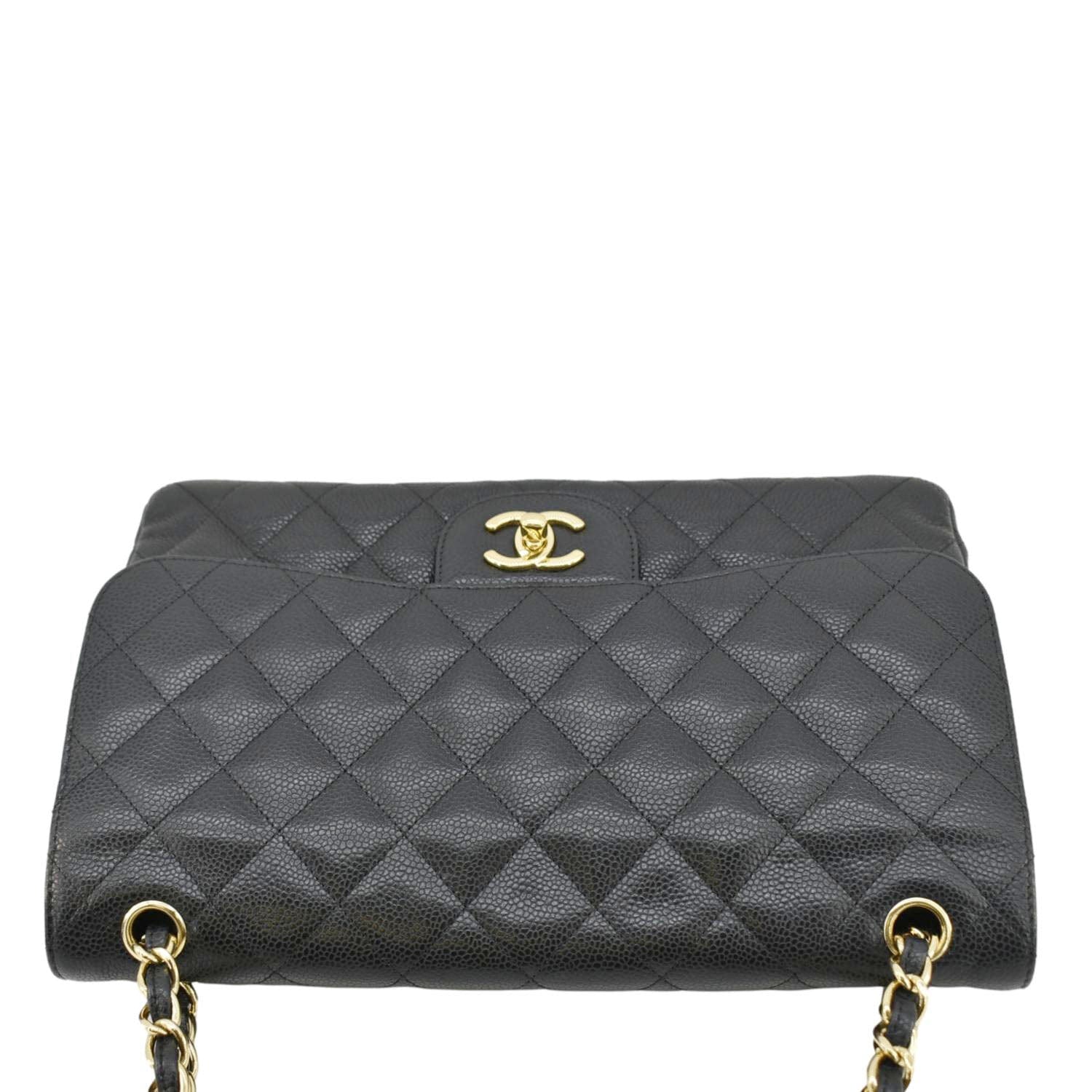Chanel Classic Jumbo Double Flap Quilted Caviar Leather Shoulder Bag Black