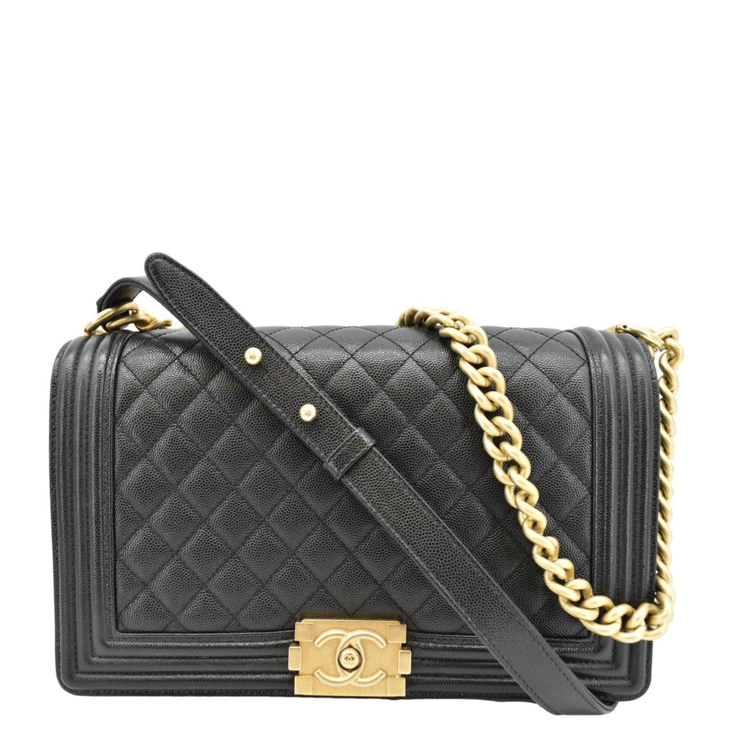 Chanel Boy Flap Caviar Quilted Leather Black Travel Bag Black 2