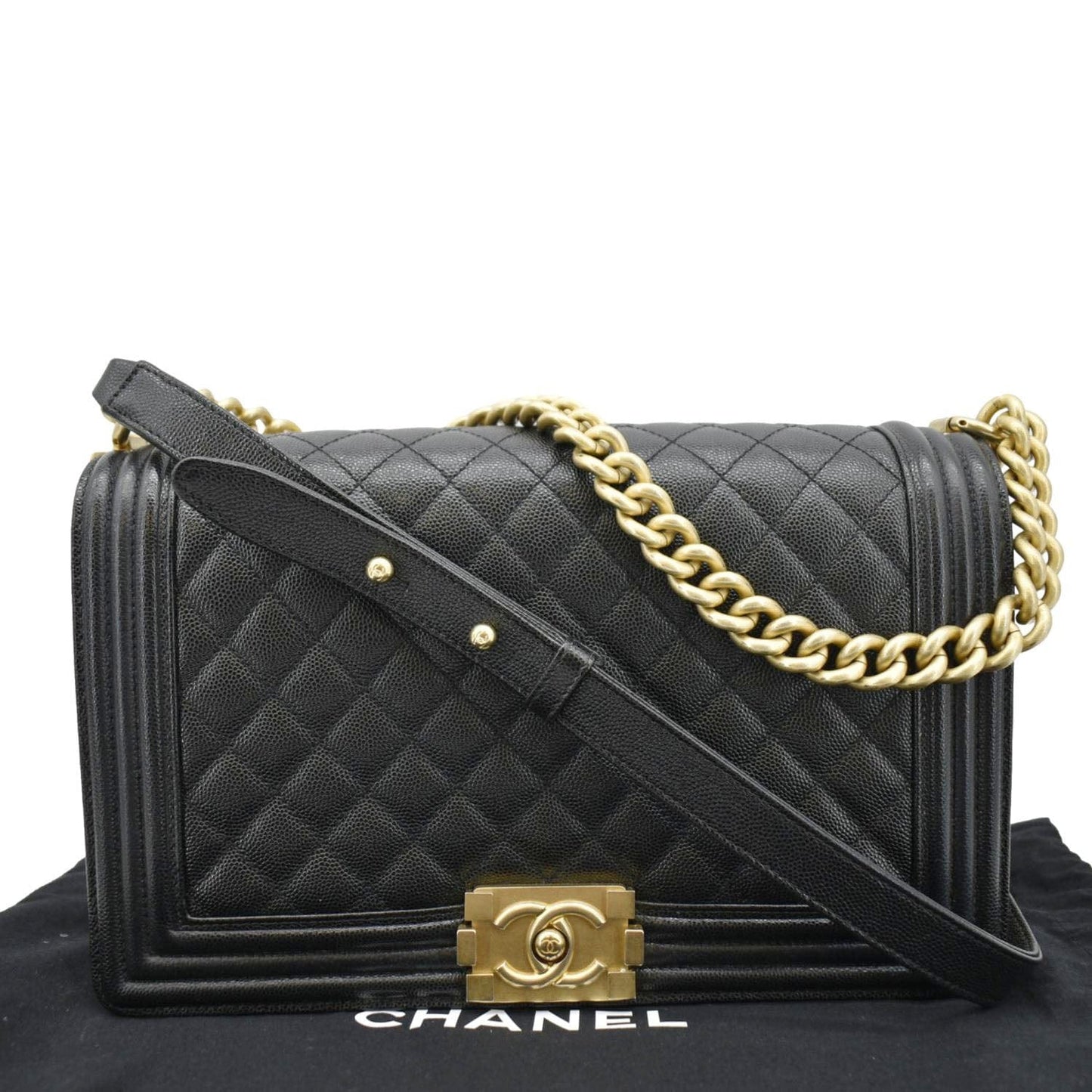 Chanel Boy Flap Caviar Quilted Leather Black Travel Bag Black 2