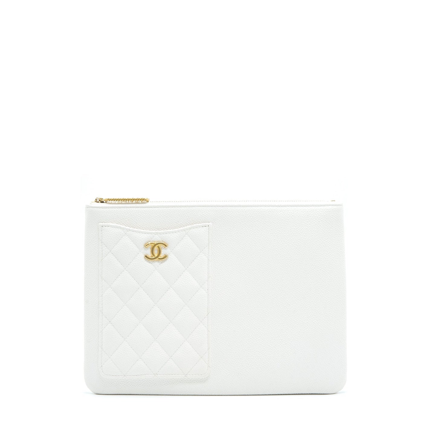 Chanel Seasonal Zippy Caviar GHW White Handbag