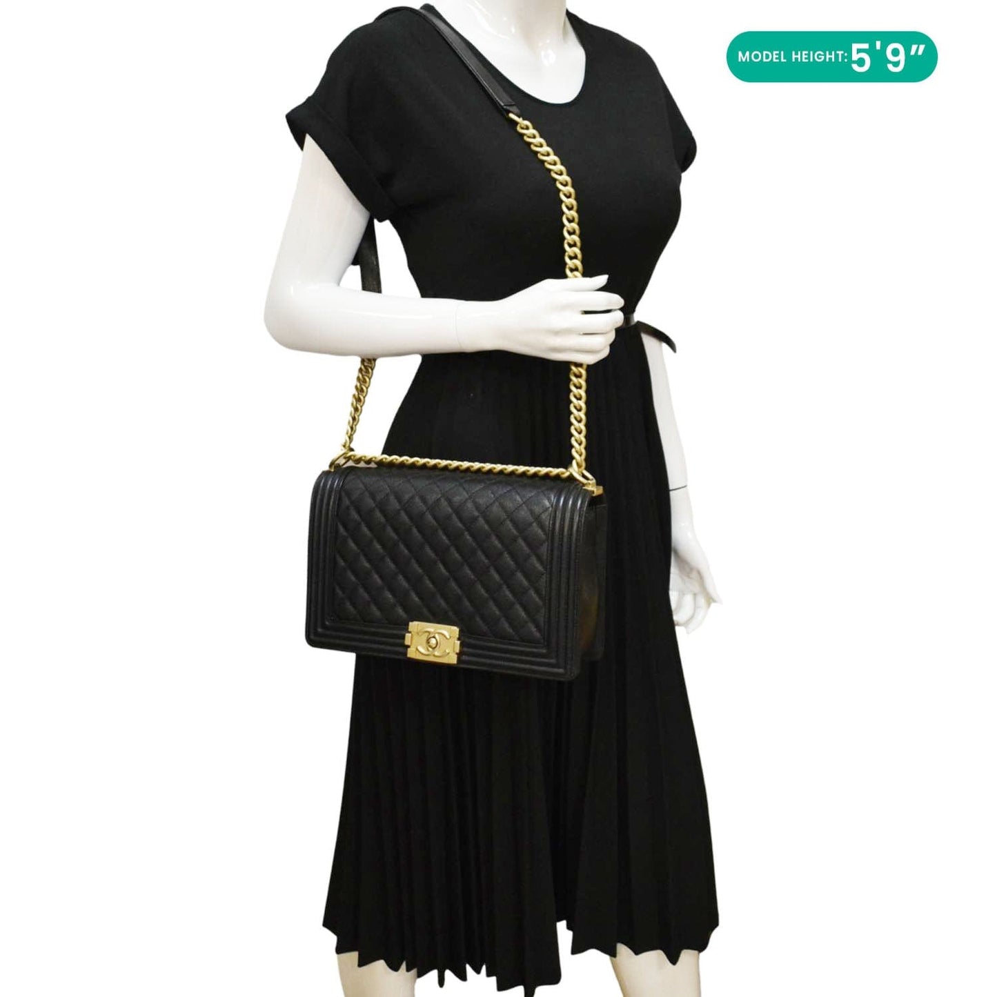 Chanel Boy Flap Caviar Quilted Leather Black Travel Bag Black 2
