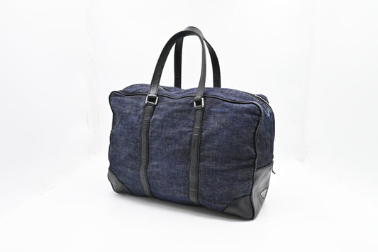 Prada Duffle Bag In & Leather Denim Travel Bag