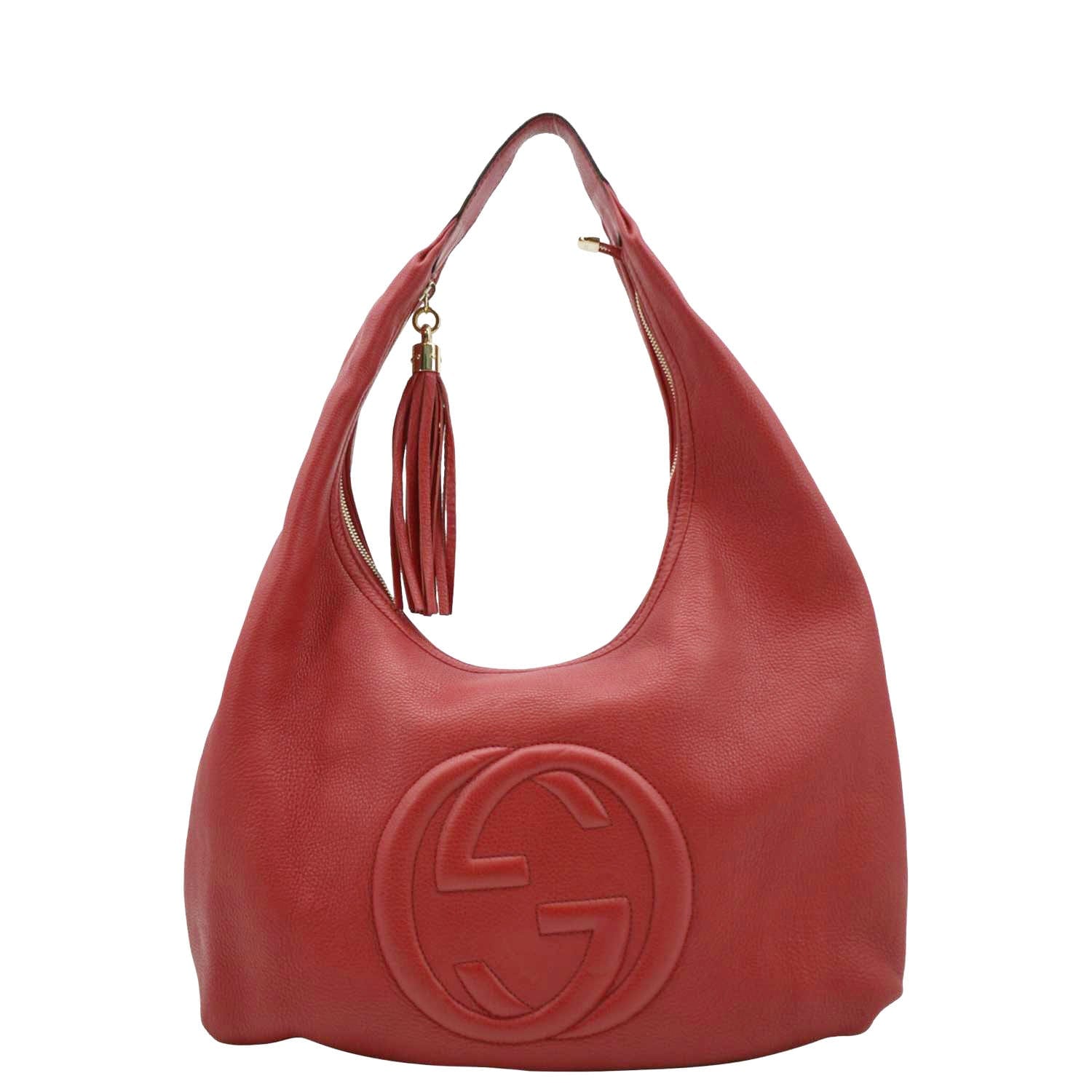 Gucci Soho Pebbled Hobo Shoulder Bag Leather Red