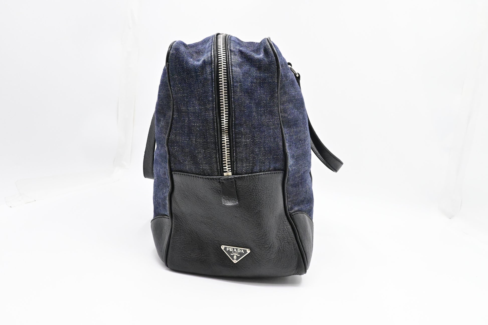 Prada Duffle Bag In & Leather Denim Travel Bag