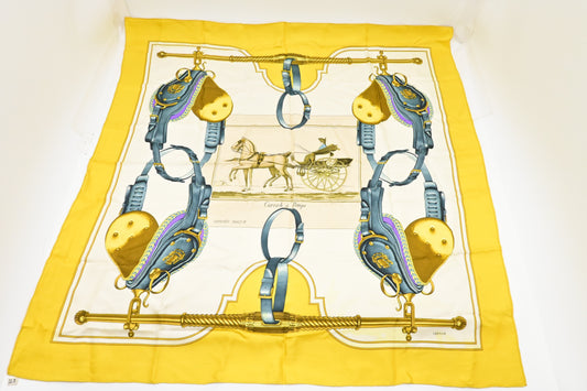 Hermes 'Carrick A Pompe' Carre In Yellow Silk Travel Bag