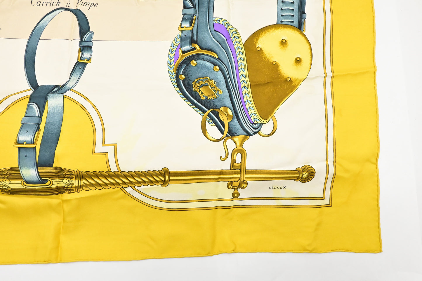 Hermes 'Carrick A Pompe' Carre In Yellow Silk Travel Bag