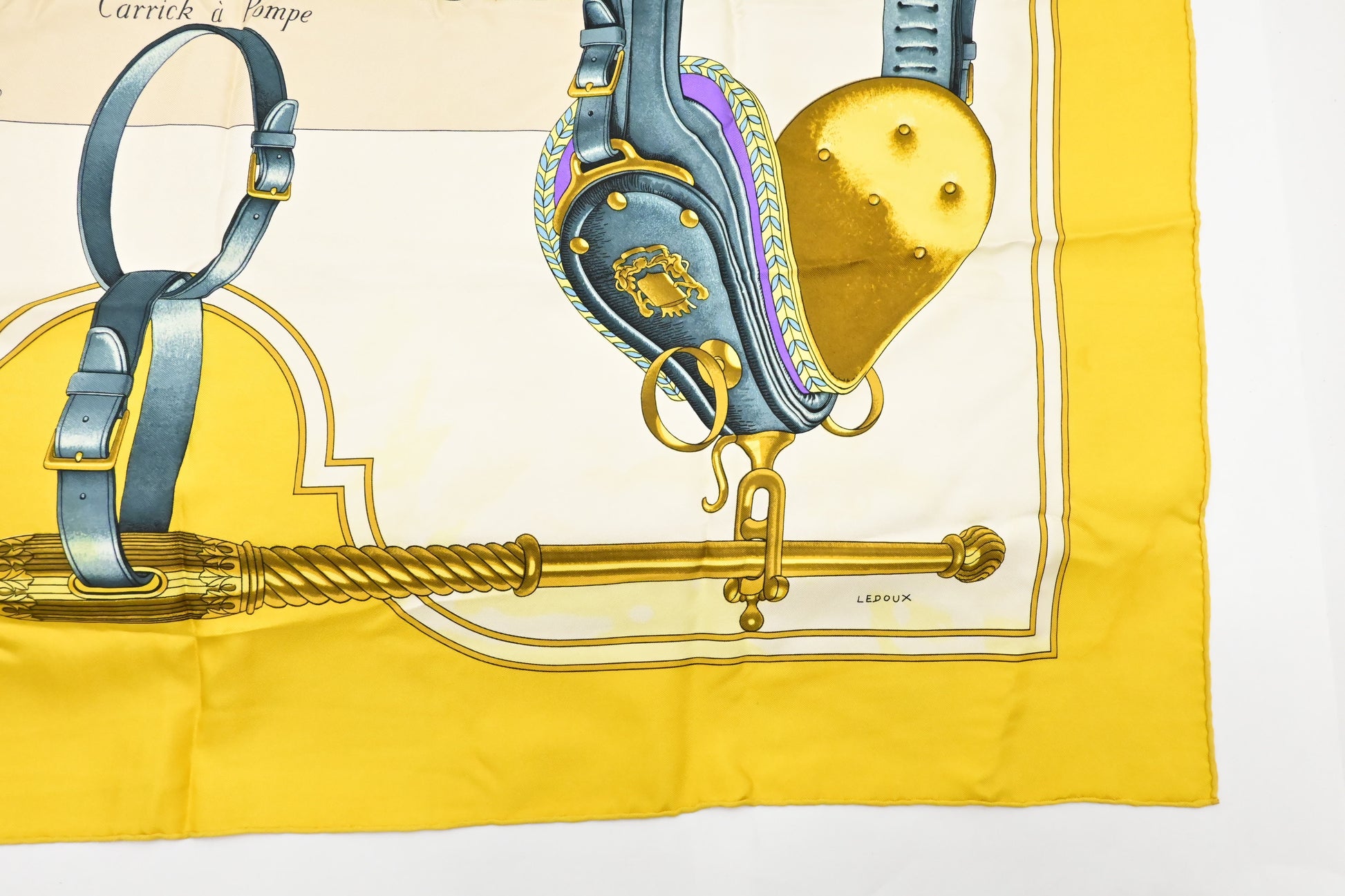 Hermes 'Carrick A Pompe' Carre In Yellow Silk Travel Bag