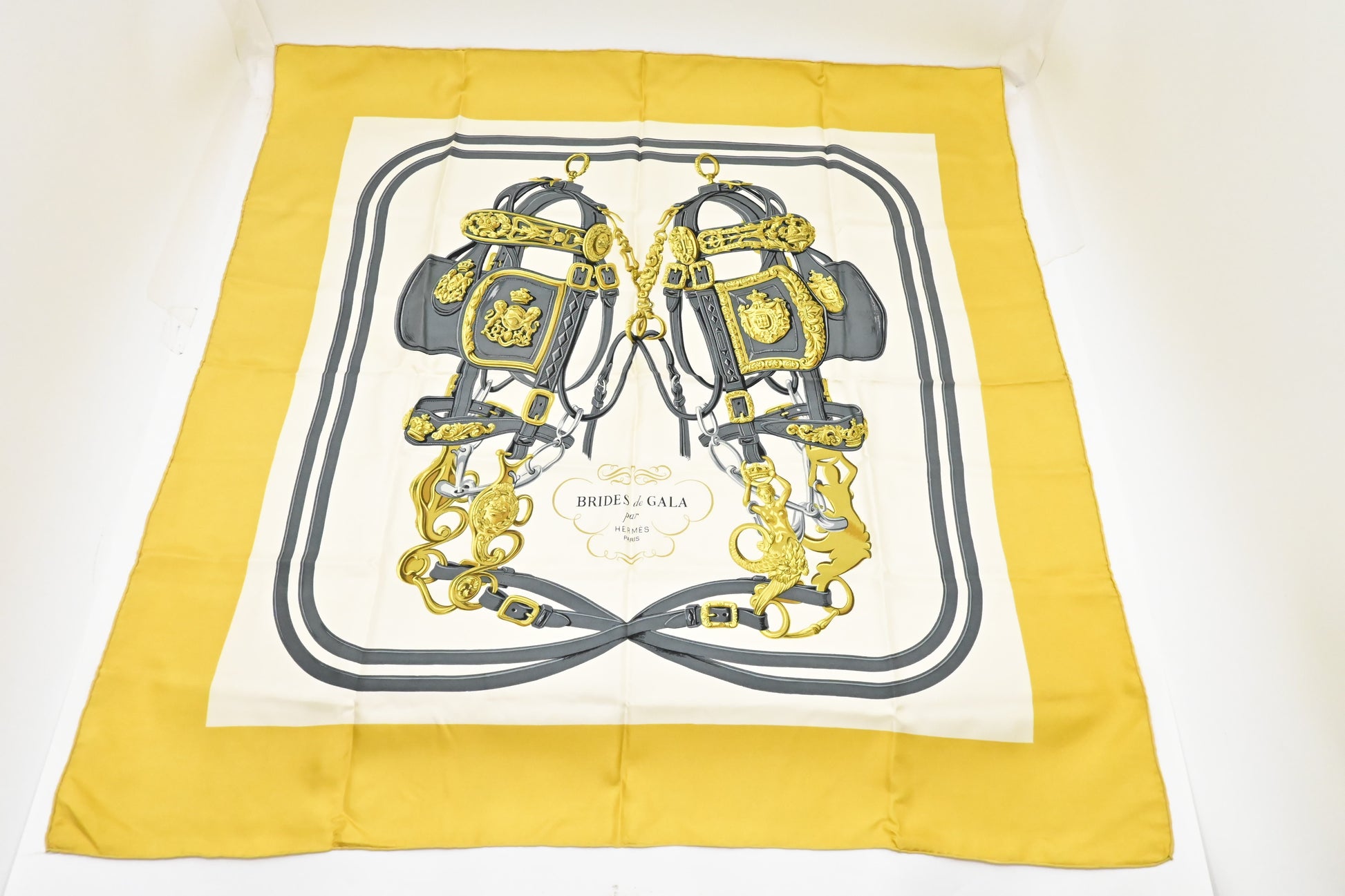 Hermes 'Brides De Gala' Carre In Yellow Silk Travel Bag