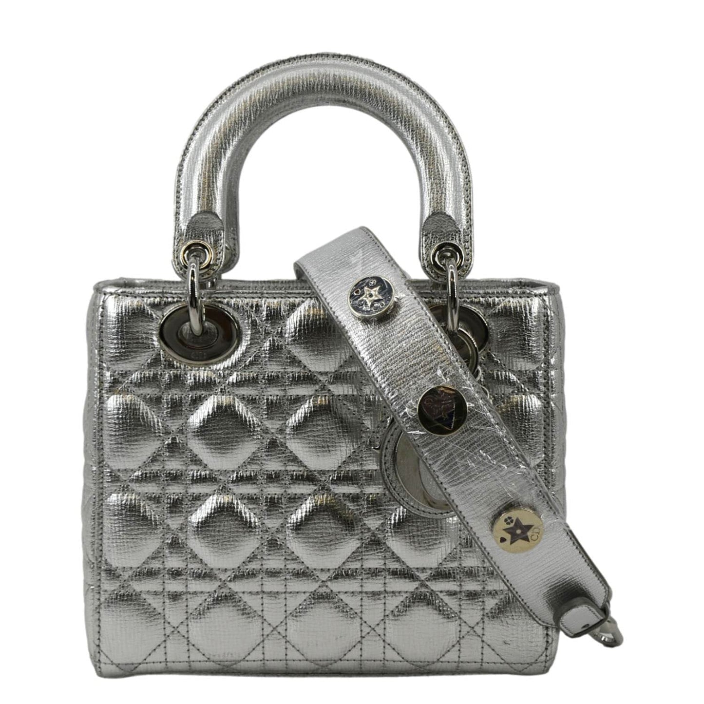 Dior Lady Shoulder Bag Metallic Leather Lambskin Silver Dior Metallic Silver