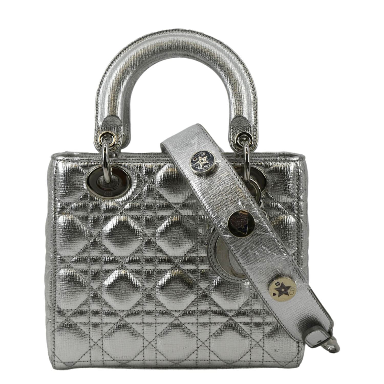 Dior Lady Shoulder Bag Metallic Leather Lambskin Silver Dior Metallic Silver