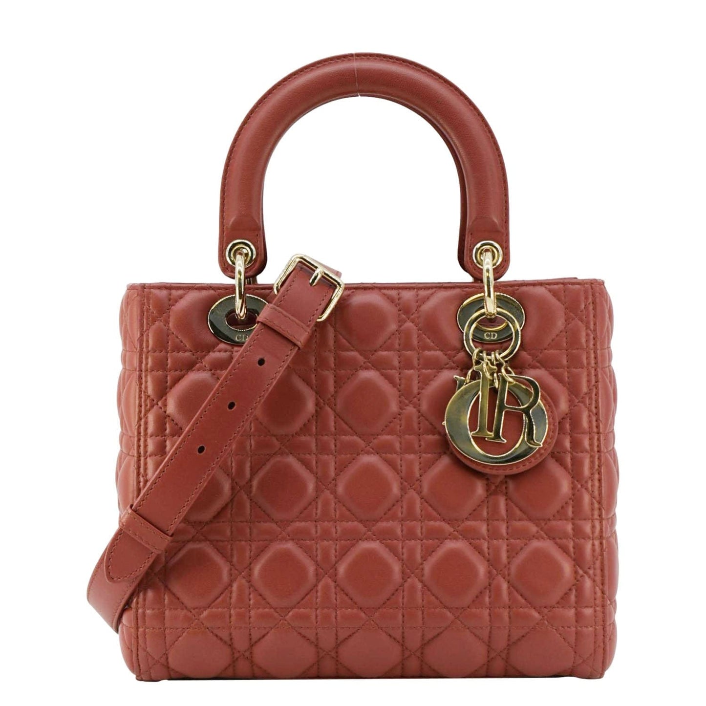 Dior Lady Cannage Shoulder Bag Leather Red Medium