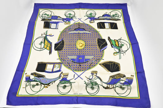 Hermes 'Les Voitures A Transformation' Carre In Silk Blue Travel Bag