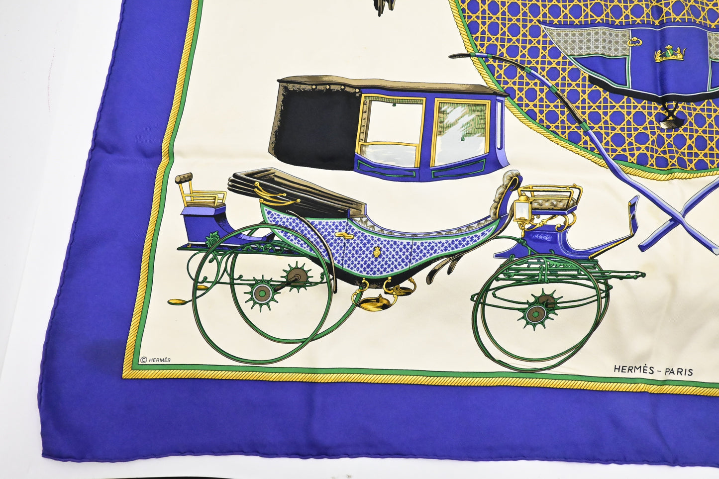 Hermes 'Les Voitures A Transformation' Carre In Silk Blue Travel Bag
