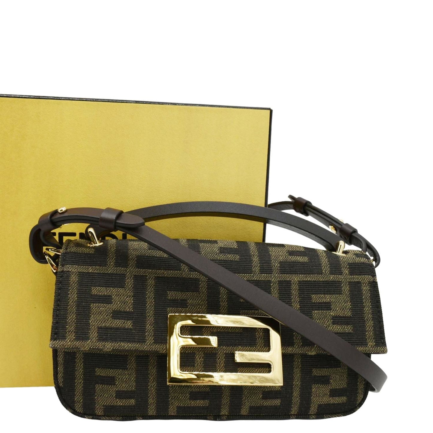 Fendi Baguette Zucca Shoulder Bag Canvas Brown Mini