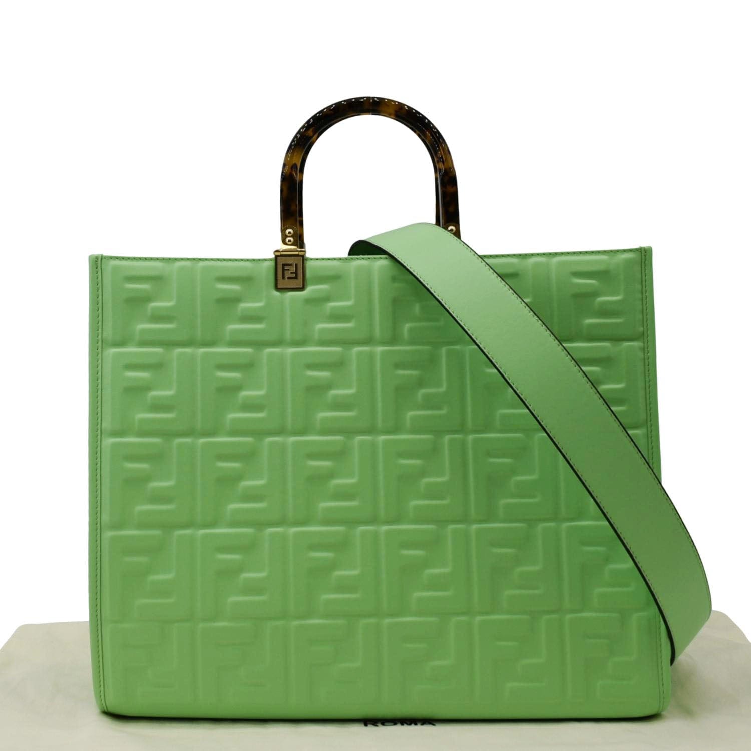 Fendi Sunshine Shopper Tote Bag Leather Green Medium