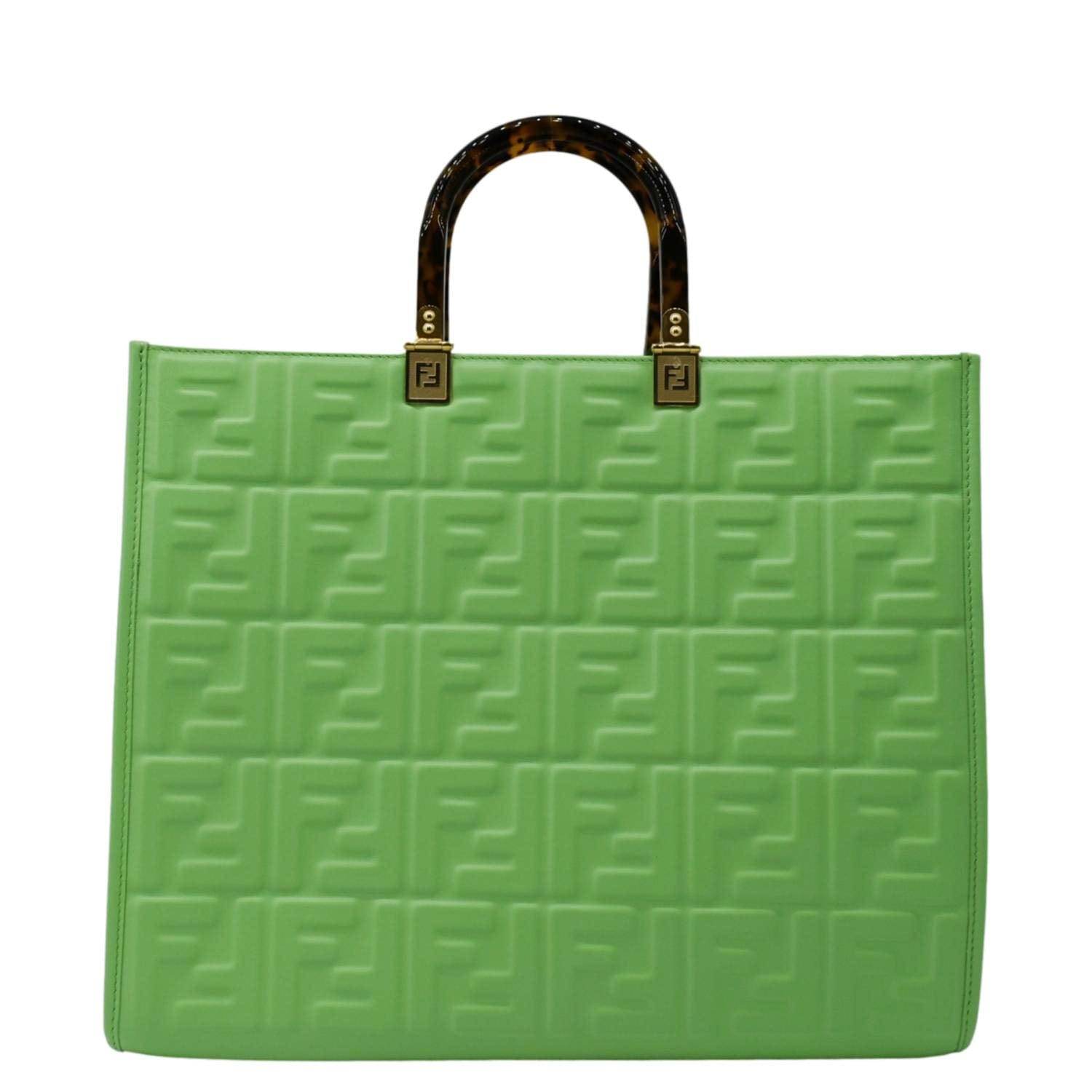 Fendi Sunshine Shopper Tote Bag Leather Green Medium