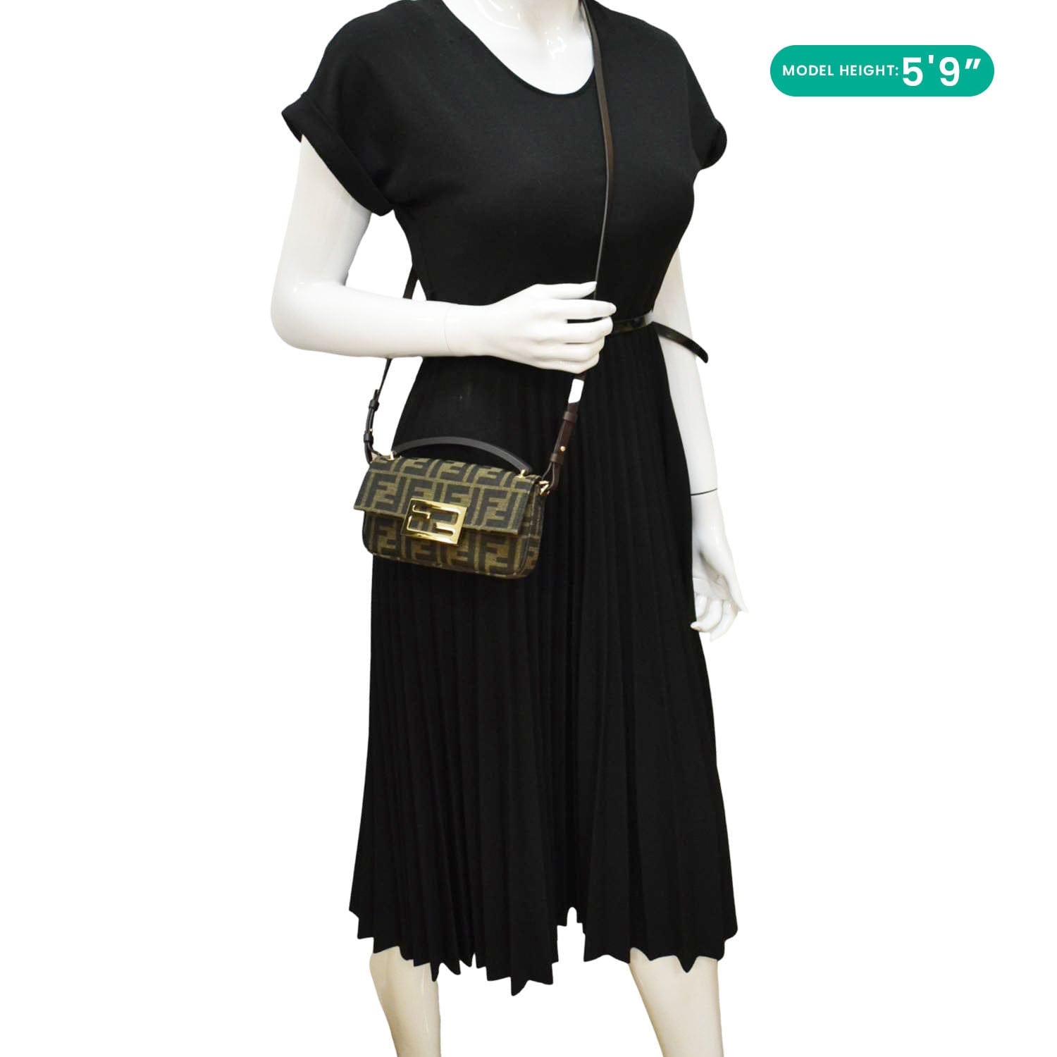 Fendi Baguette Zucca Shoulder Bag Canvas Brown Mini
