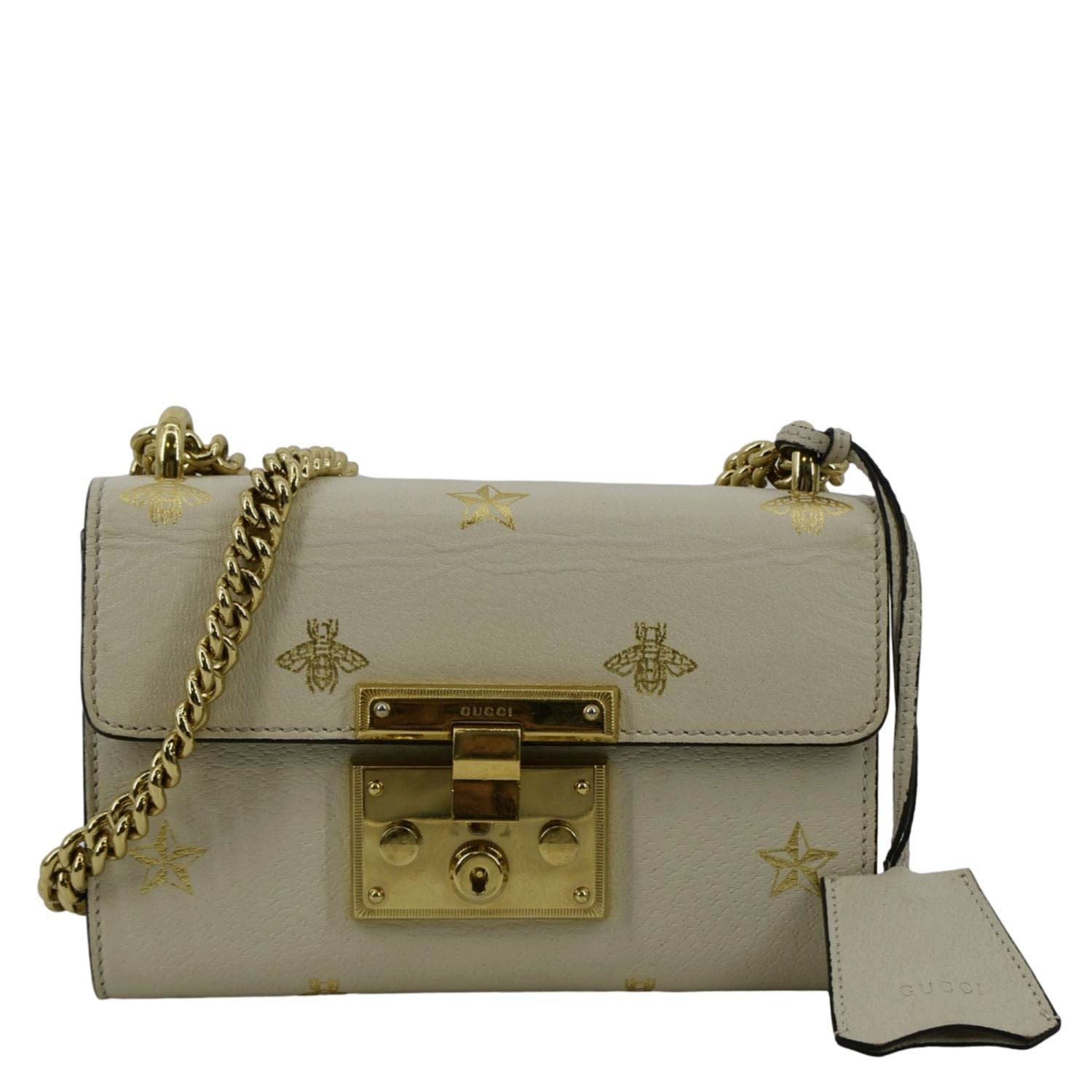 Gucci Padlock Bee Shoulder Bag Ivory Leather