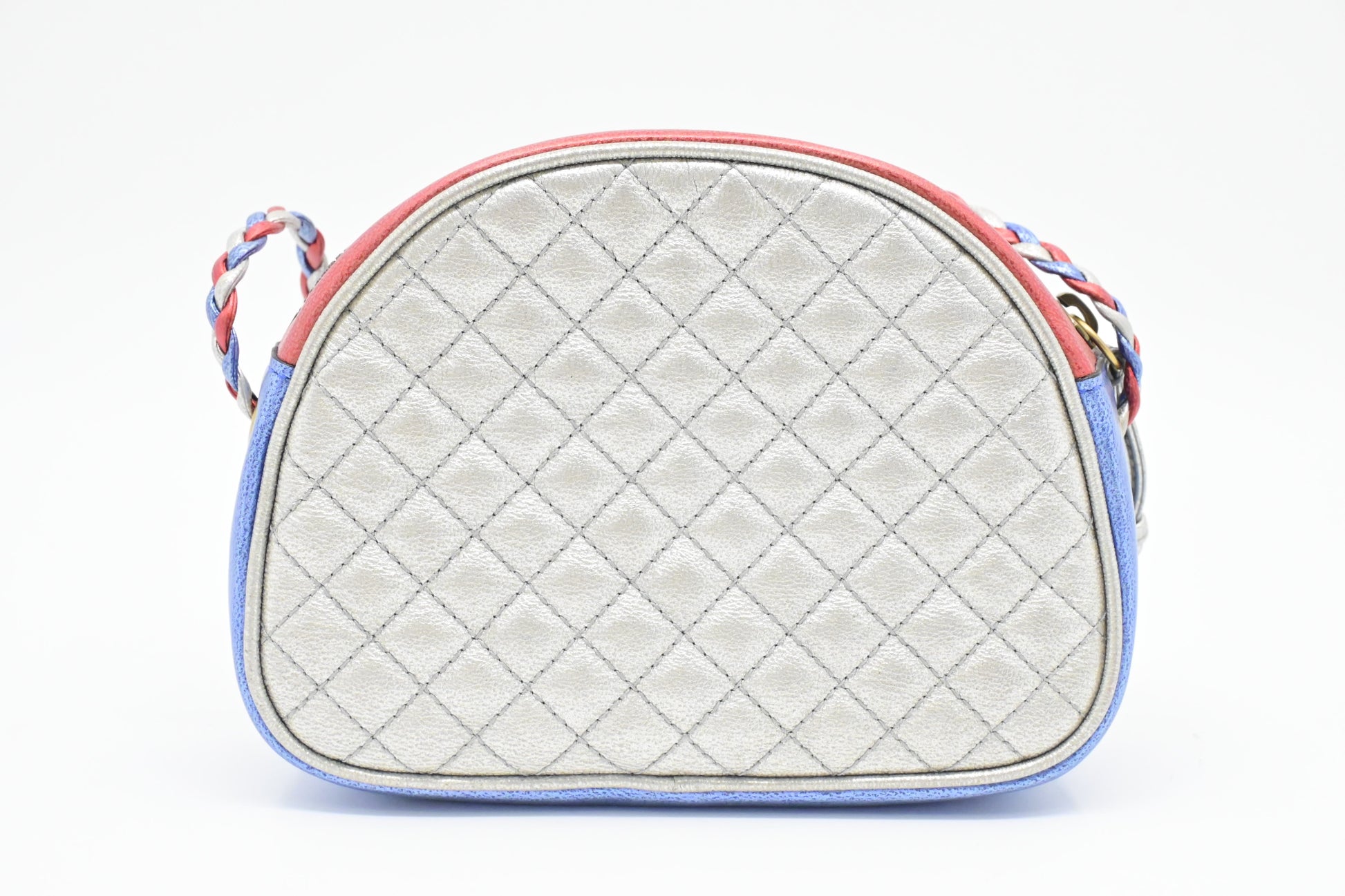 Gucci Trapuntata Leather Blue Red Silver Handbag