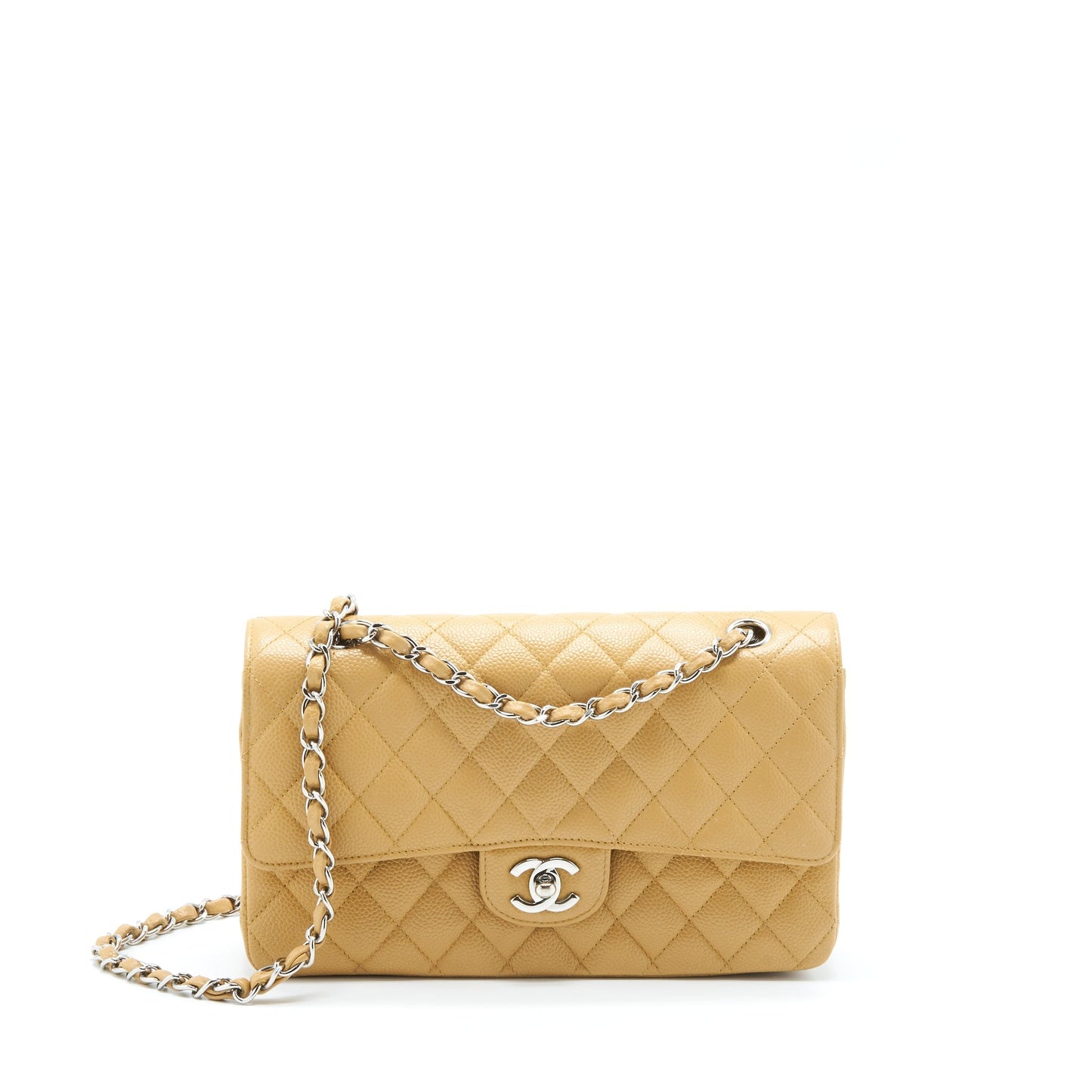 Chanel Classic Double Flap Caviar Dark SHW Beige Shoulder Bag