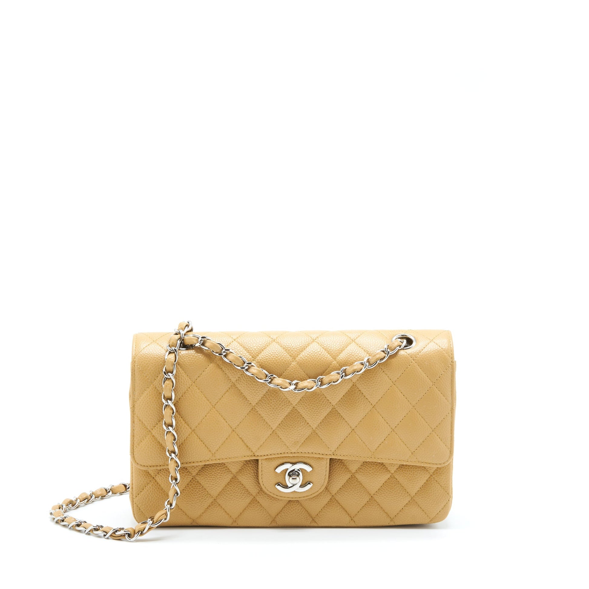 Chanel Classic Double Flap Caviar Dark SHW Beige Shoulder Bag