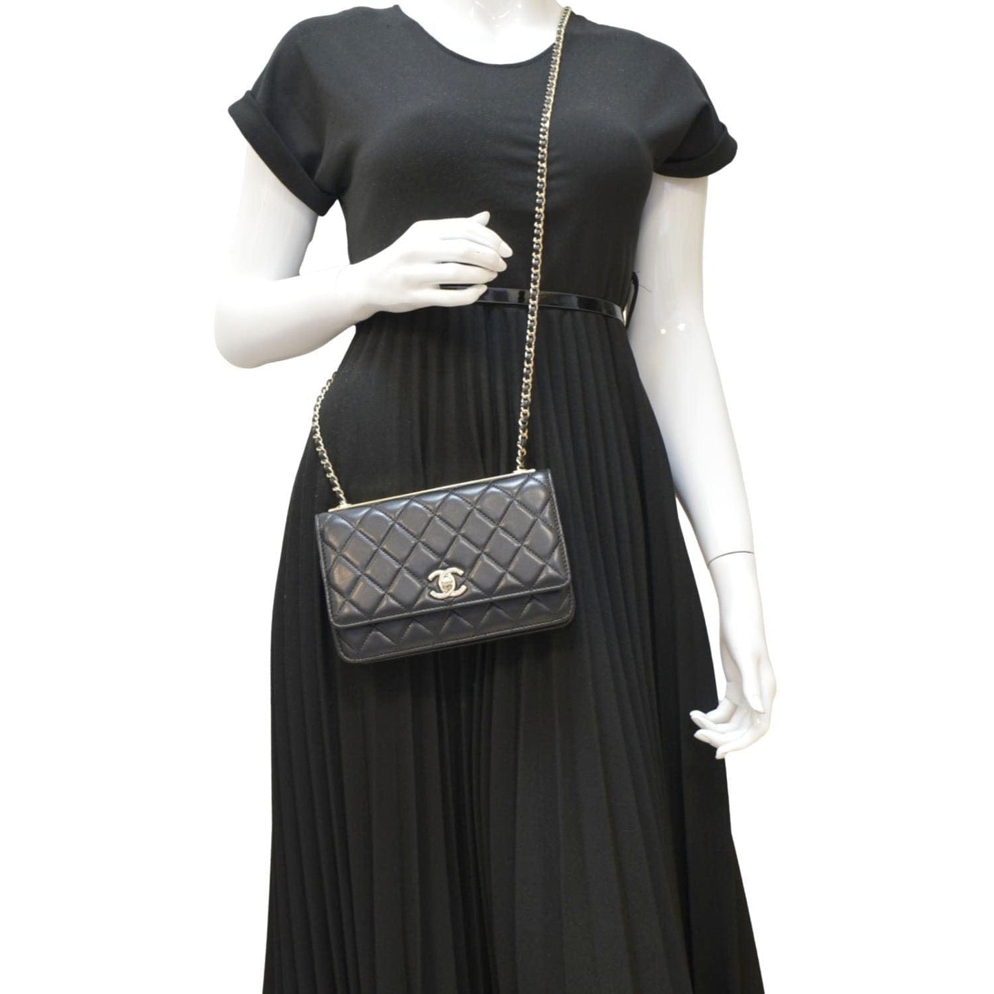 Chanel Trendy CC Woc Leather Lambskin Black Travel Bag Cc Woc