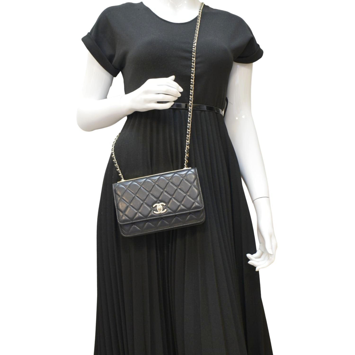 Chanel Trendy CC Woc Leather Lambskin Black Travel Bag Cc Woc