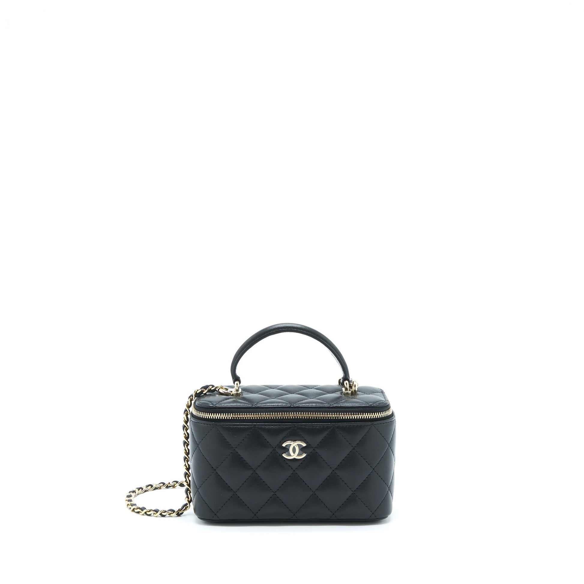 Chanel 22A Top Handle Long Vanity Lambskin Black Handbag Lghw 1