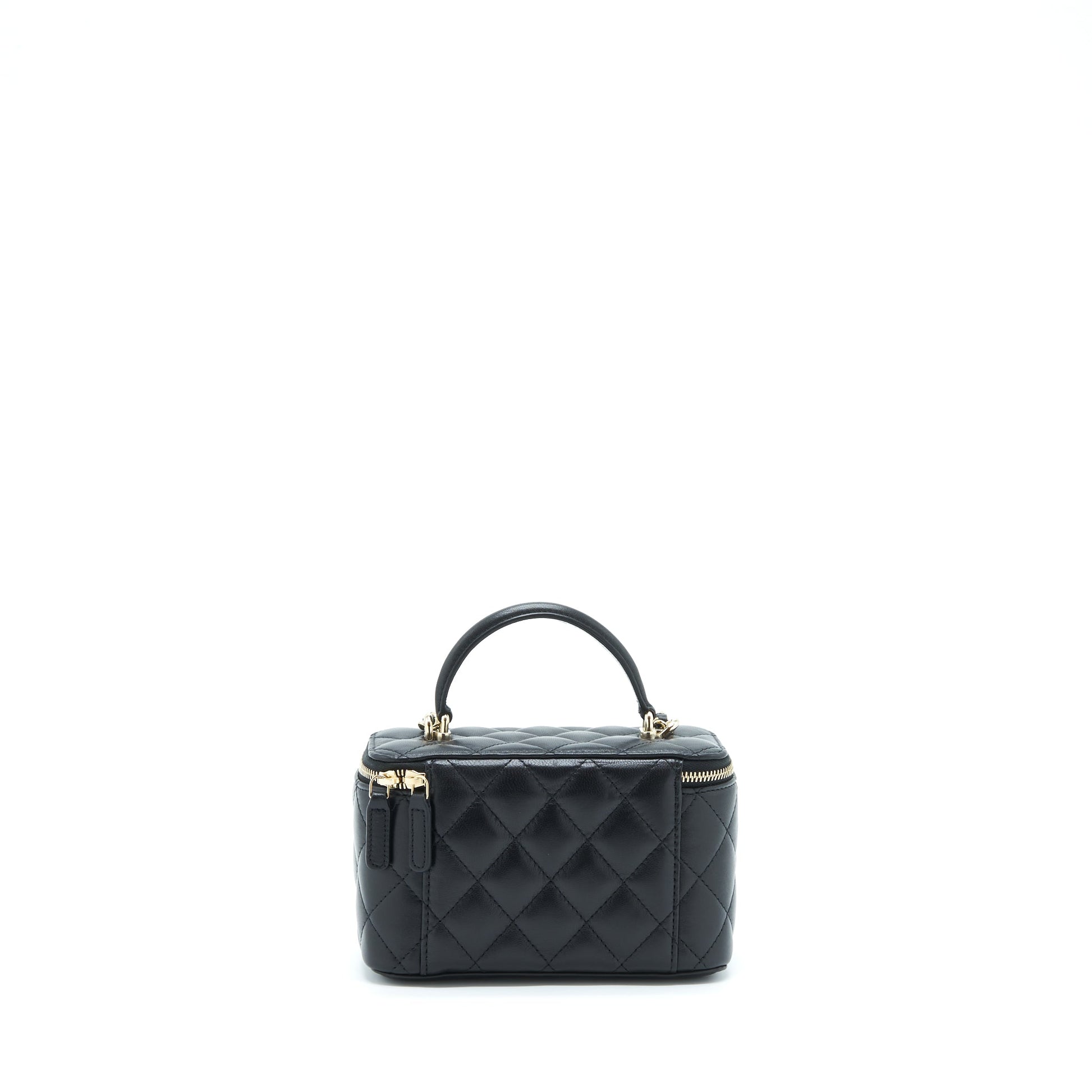 Chanel 22A Top Handle Long Vanity Lambskin Black Handbag Lghw 1