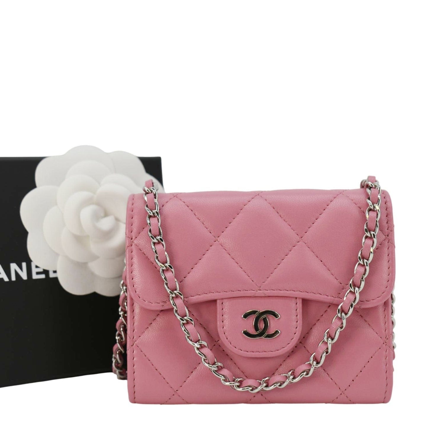 Chanel Classic Flap Quilted Card Holder Leather Lambskin Pink Wallet Case