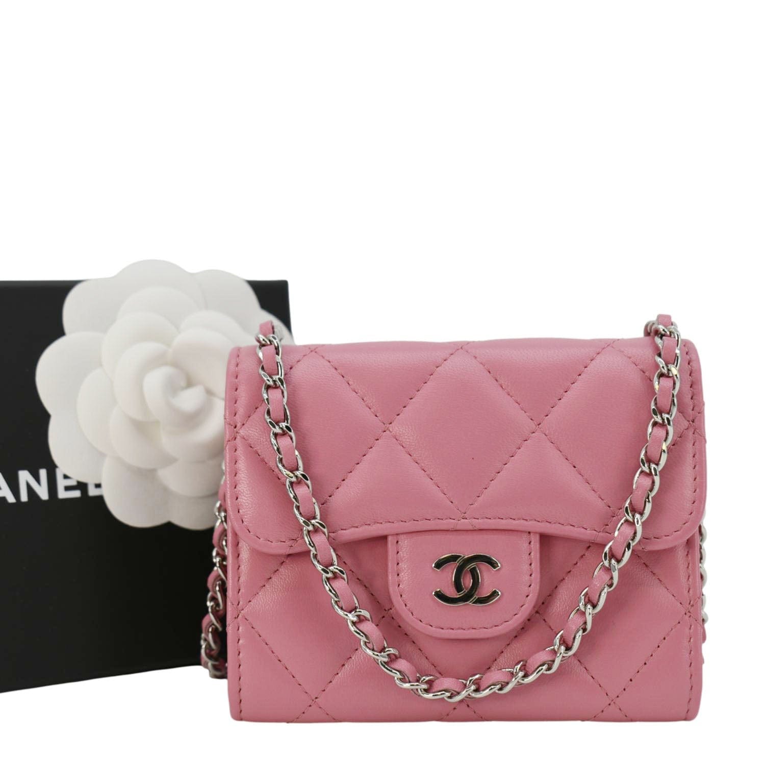 Chanel Classic Flap Quilted Card Holder Leather Lambskin Pink Wallet Case