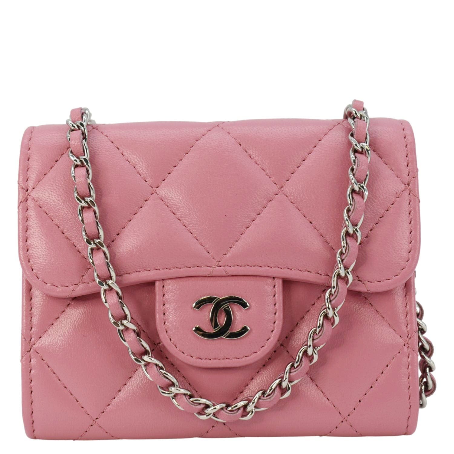 Chanel Classic Flap Quilted Card Holder Leather Lambskin Pink Wallet Case